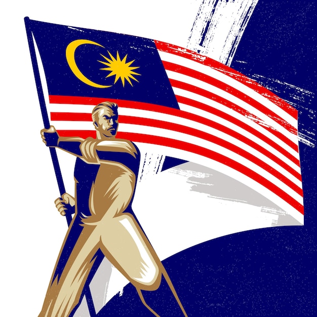 Man holding a malaysia flag with pride vector illustration