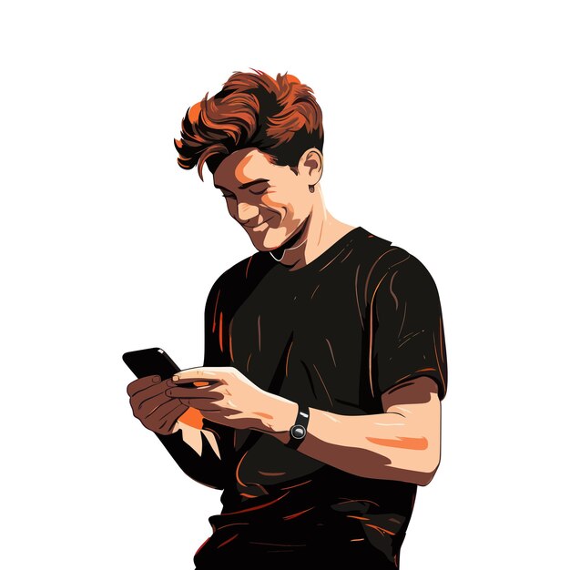 Man holding mobile phone Cartoon vector