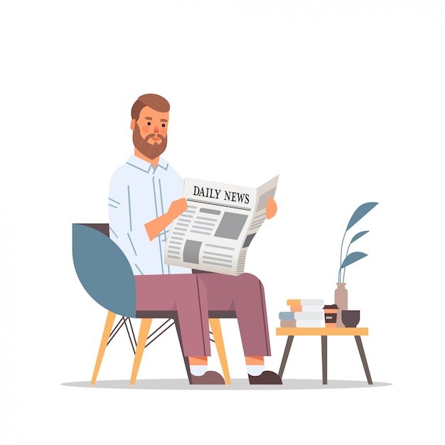 man holding newspaper reading daily news press mass media concept businessman sitting on armchair