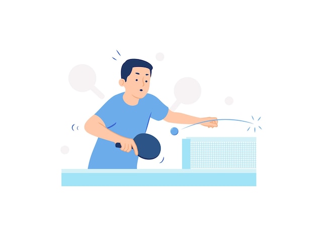 Uomo che tiene la racchetta della mazza da paddle giocando a ping pong ping pong concetto illustrazione