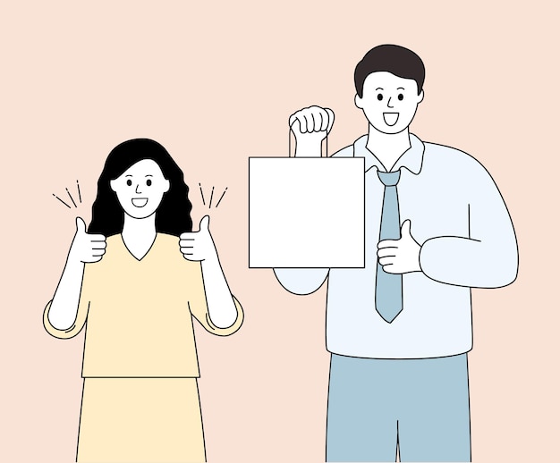 A man holding a paper box with a huge gift and a woman cheering for him illustration set paper