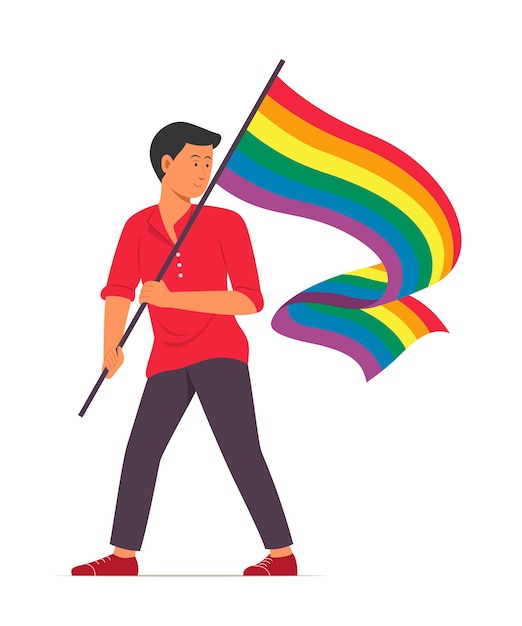 Man Holding a Rainbow Flag