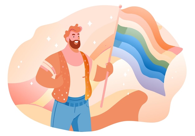 Vector a man holding a rainbow flag