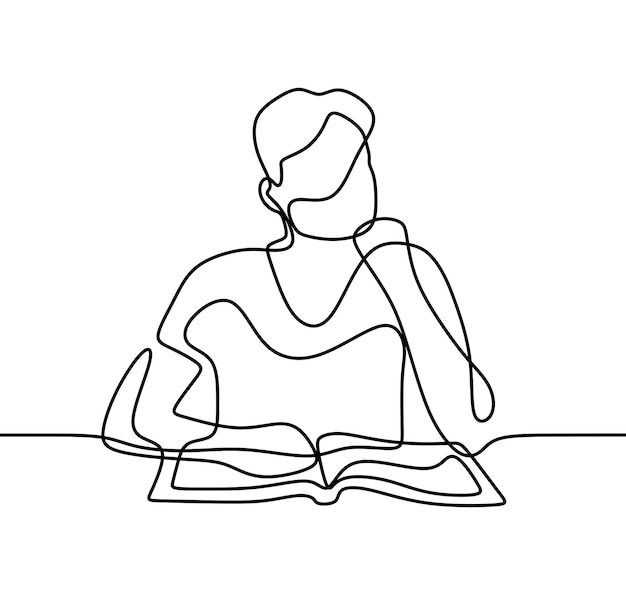 読書本を持っている男一行連続単線画編集可能な手描き