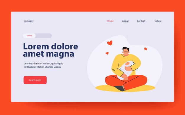 man holding tight little baby son landing page in flat style