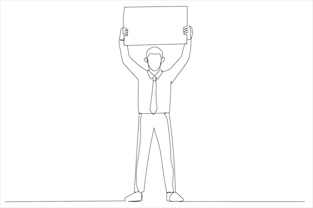 Man holding up a banner ad Single line art style