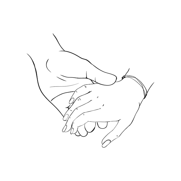 Man holding woman's hand romantic line art Trust and relationship love symbol