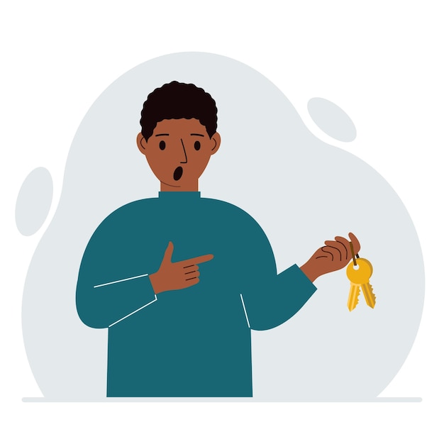 Vector a man holds a bunch of golden keys to open a locked door knowledge or the key to success