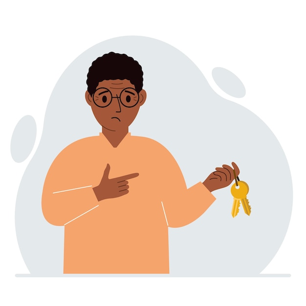 Vector a man holds a bunch of golden keys to open a locked door knowledge or the key to success