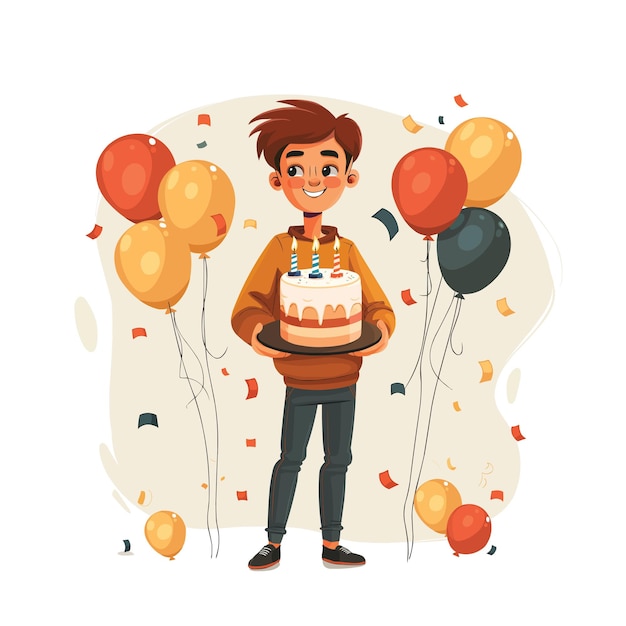 Vector a man holds a cake celebrates a birthday a flat illustration isolated on a white background a con