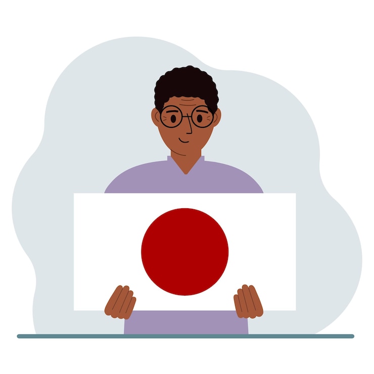 Vector a man holds the flag of japan in his hands the concept of demonstration national holiday or patriotism nationality