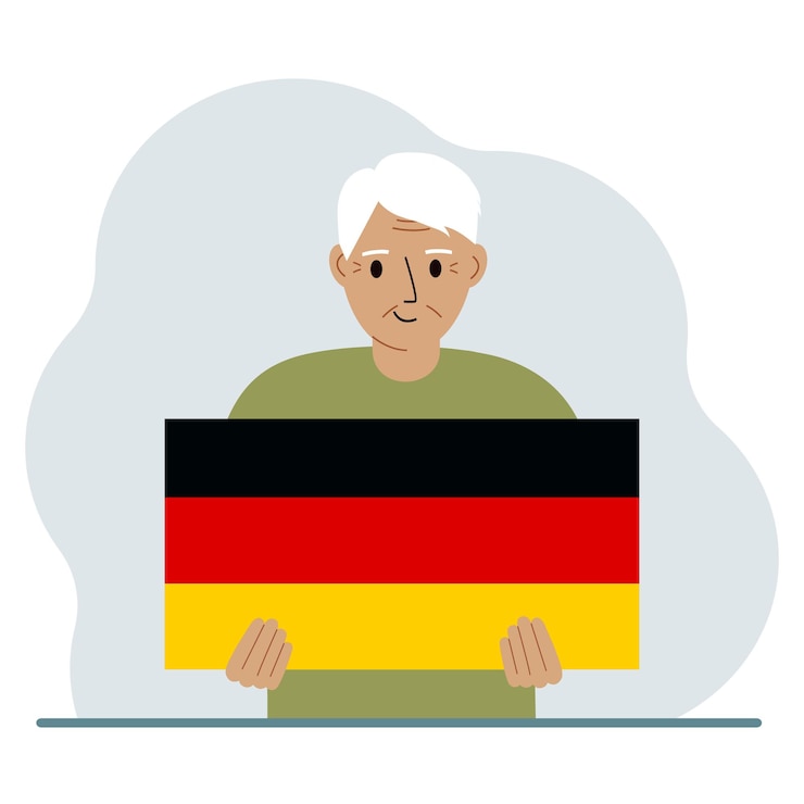 Vector a man holds a german flag in his hands the concept of demonstration national holiday or patriotism nationality