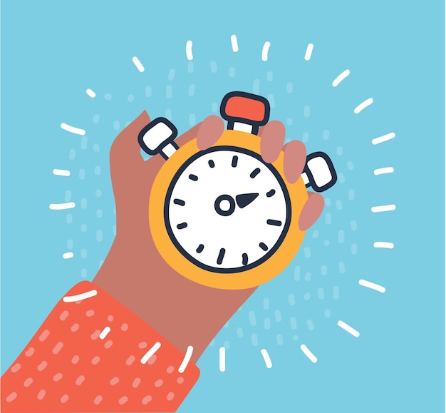 man holds in his hand a sports stopwatch time management concept vector illustration