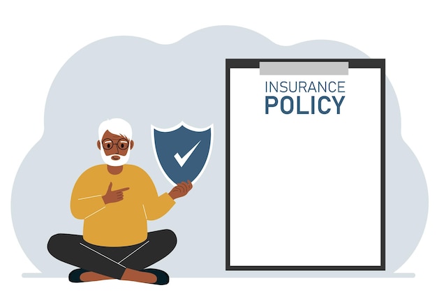 A man holds an insurance policy sign in his hands the concept of life insurance property or natural disasters