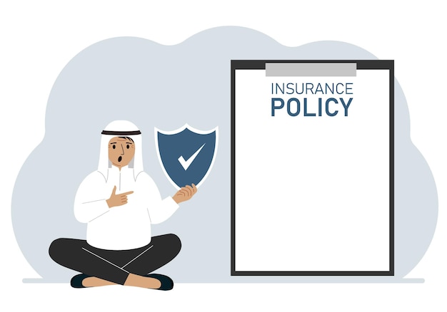 A man holds an insurance policy sign in his hands The concept of life insurance property or natural disasters