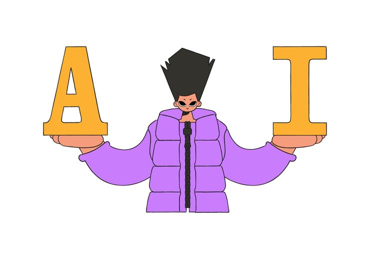 Vector a man holds a letter a and i, vector art depicting ai.