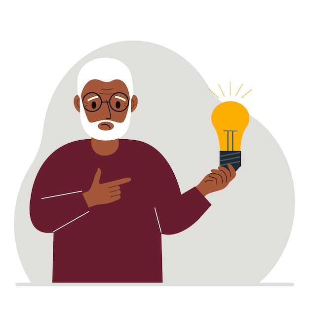 Мужчина держит лампочку в руке Концепция идеи мозговой штурм решение бизнес-мышления эврика задача бинго или поиск ответа