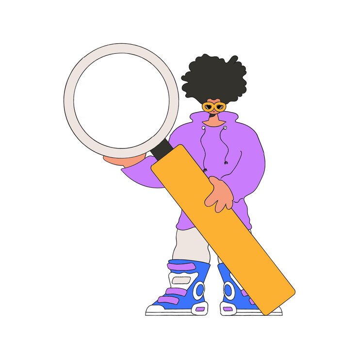 Vector a man holds a magnifying glass in his hands search for information retro style character