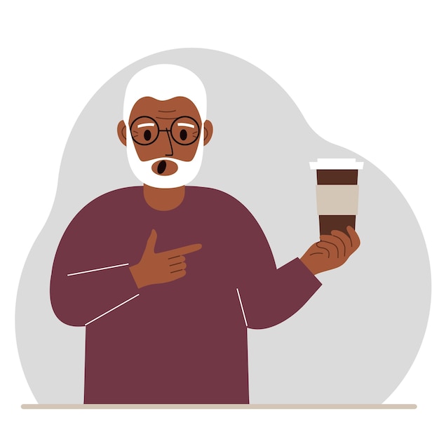 Vector a man holds a paper cup with coffee