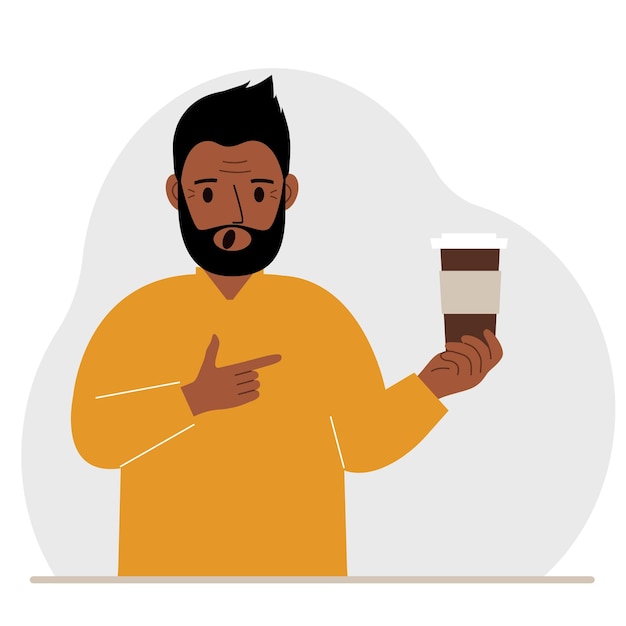 A man holds a paper cup with coffee