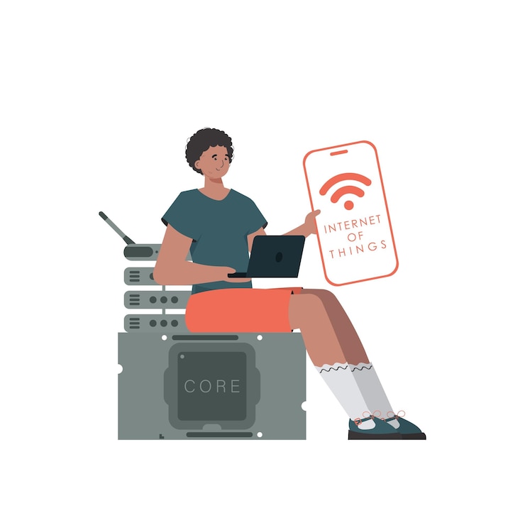 Vector a man holds a phone with the iot logo in his hands internet of things concept vector illustration in flat style