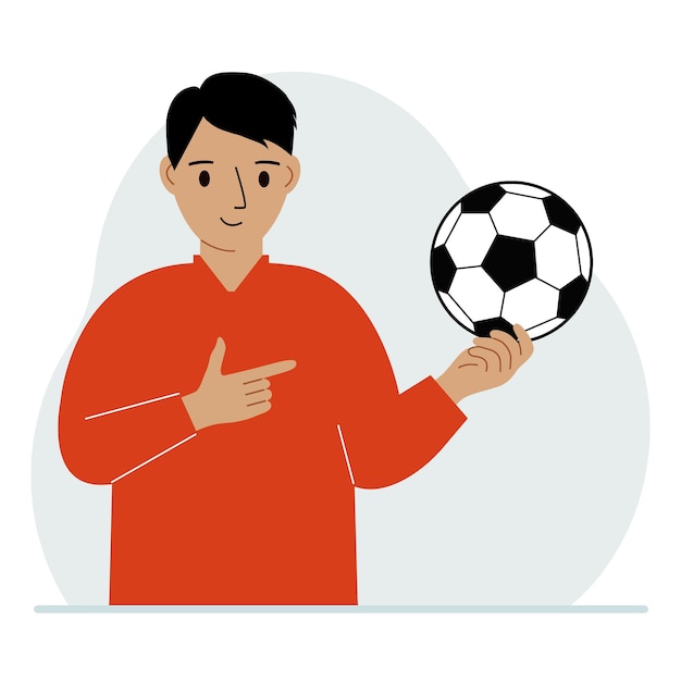 A man holds a soccer ball in his hand the concept of a player fan or coach