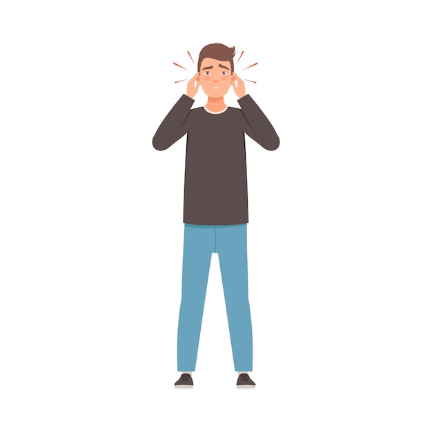 Man holds on to sore ears vector illustration