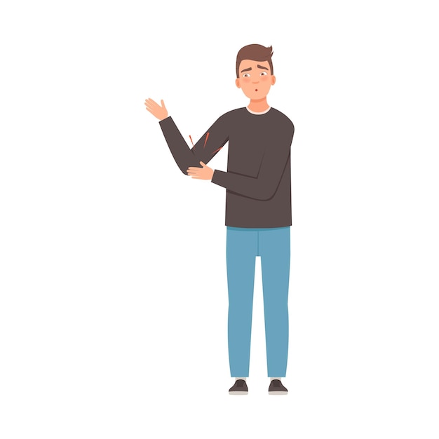 Man holds on to a sore elbow vector illustration