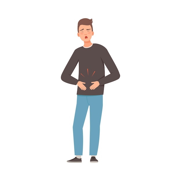 Vector man holds on to a sore stomach vector illustration