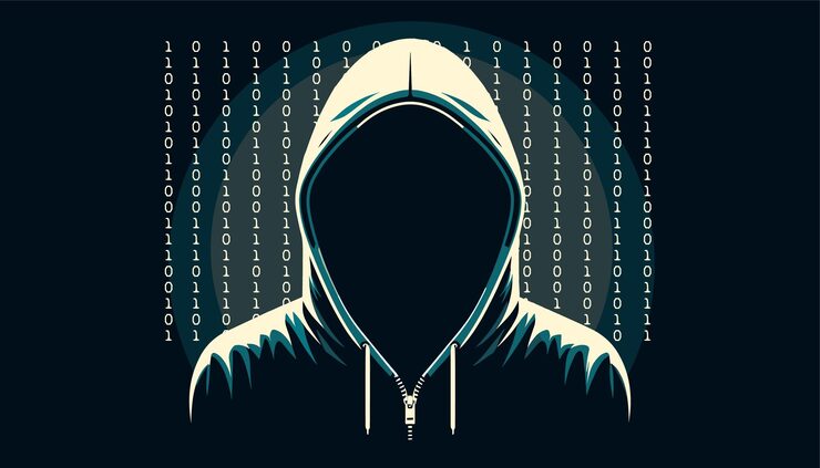 Vector a man in a hood in front of a black background binary numbers hack hacker hacking program software