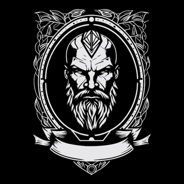 man hoofd viking met baard logo zwart-wit hand getekende illustratie