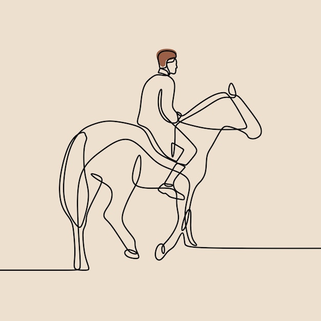 Человек лошадь животное oneline непрерывная линия искусства вектор