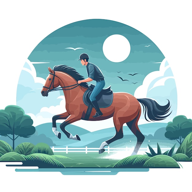 Vector a man on a horse is riding in a park
