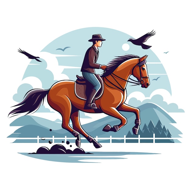 Vector a man on a horse with a cowboy hat on