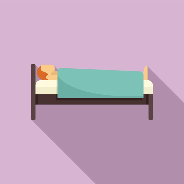 病院のベッドのアイコンでの男 Web デザインのための病院のベッドのベクトルのアイコンでの男のフラットの図