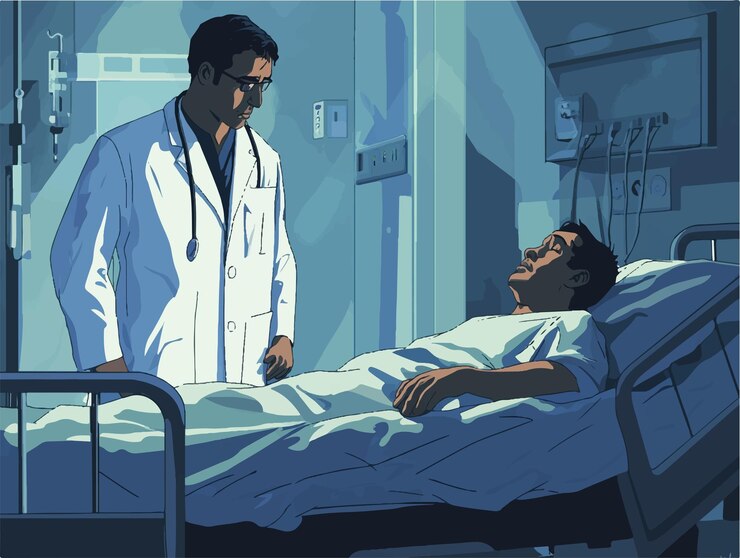a man in a hospital room with a doctor