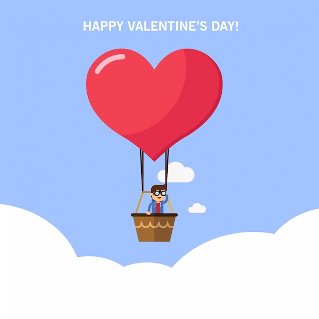 A man in a hot air balloon searching for love. valentine's day card