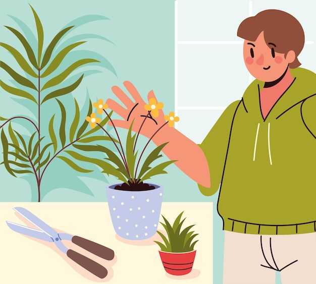 Man and houseplants