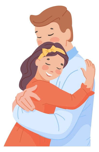 Man hugging daughter loving dad character happy father and child