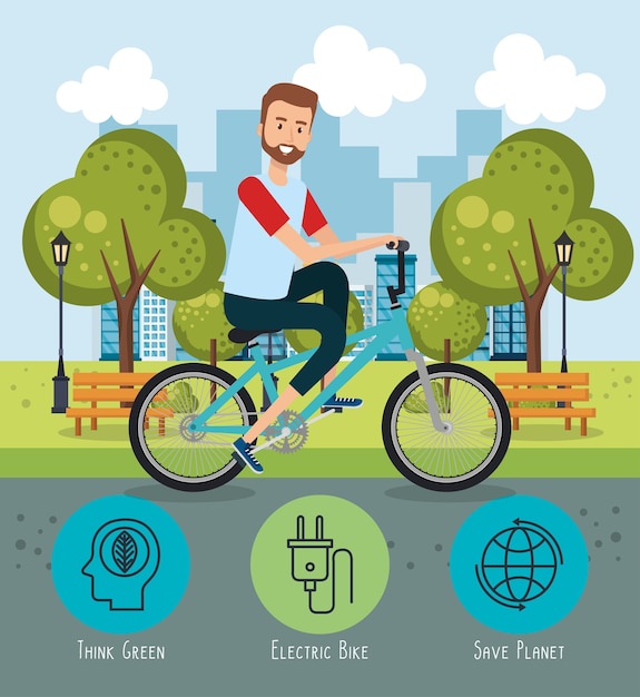Человек на велосипеде с экологически чистыми значками