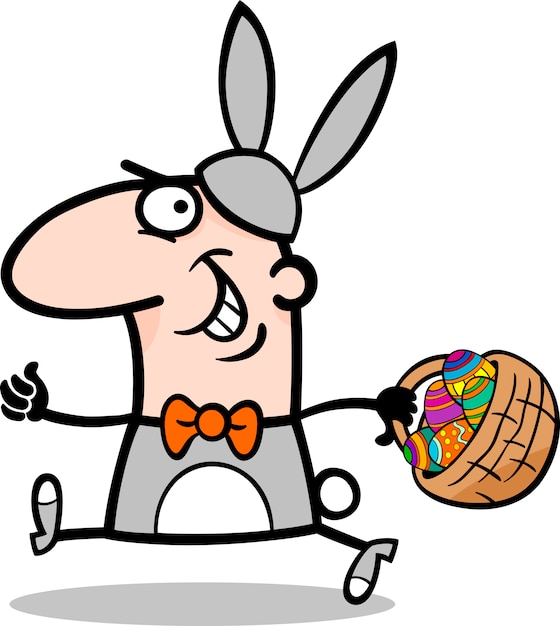 Vector man in easter bunny kostuum cartoon