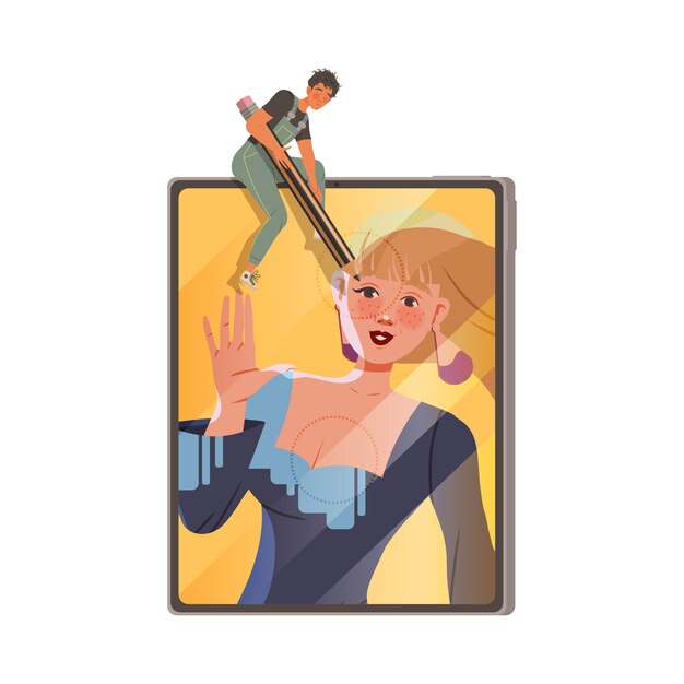 Man in het algemeen Retoucheert foto met potlood vector illustratie