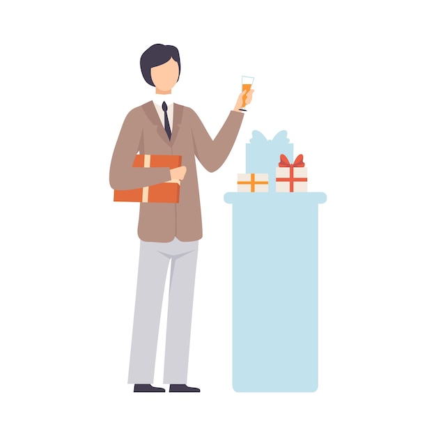 Man in officieel jasje met stropdas en uitspraak toast vector illustratie geïsoleerd op wit