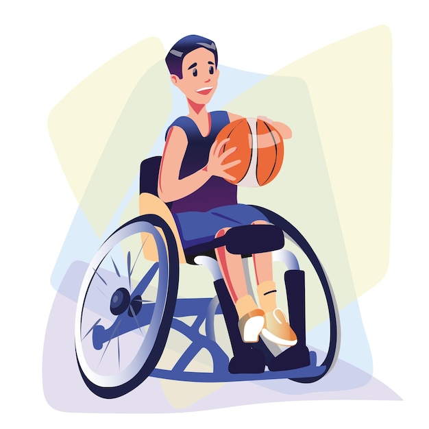 Man in rolstoel speelt basketbal Revalidatie bij lichamelijke activiteit voor mensen met lichamelijke handicaps of aandoeningen van het bewegingsapparaat Adaptieve rolstoelsport