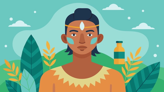 Vector a man of indigenous descent models for a brands skincare line that utilizes traditional healing