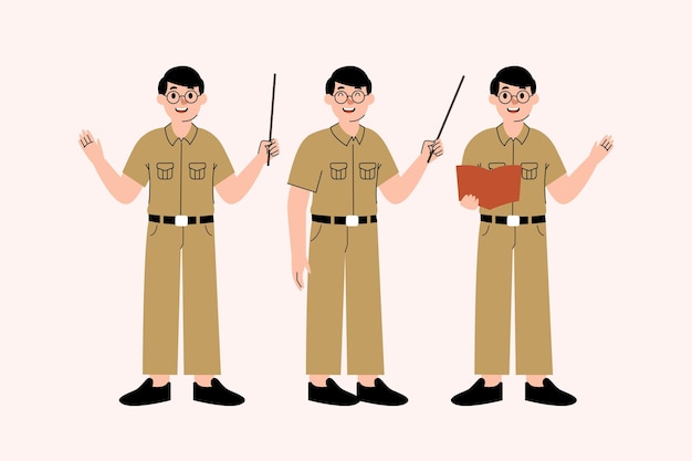 Man Indonesian Teacher Illustration Set