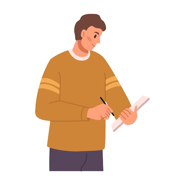 Man instructor making note writing paper document