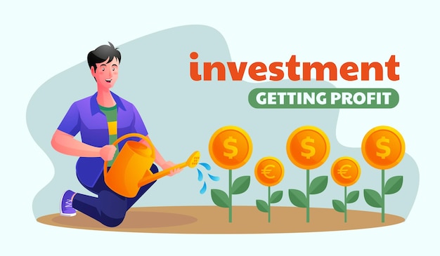 Vector man investing and getting profit money