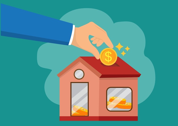 Man investing money in the house A house is like a piggy bank vector illustration design