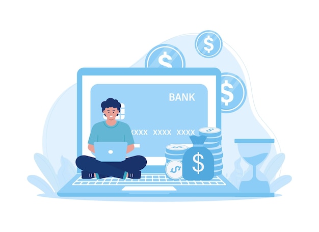 Vector man investing money using laptop trending concept flat illustration